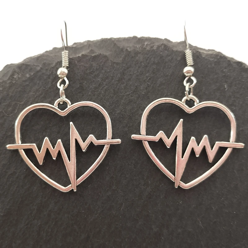 Medical ECG Heartbeat Stud Earrings for Women Nurse Silver Jewelry Love Heart | Украшения и аксессуары