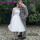 Женское свадебное платье ANJURUISI, простое, с рукавами 34, кружевное, недорогое, ТРАПЕЦИЕВИДНОЕ, с поясом, 2020