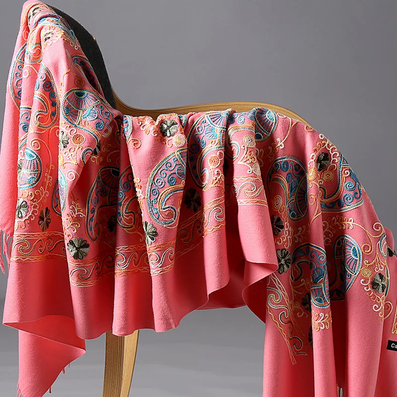 Новый популярный женский длинный шарф с вышивкой лотоса на осень и зиму модная