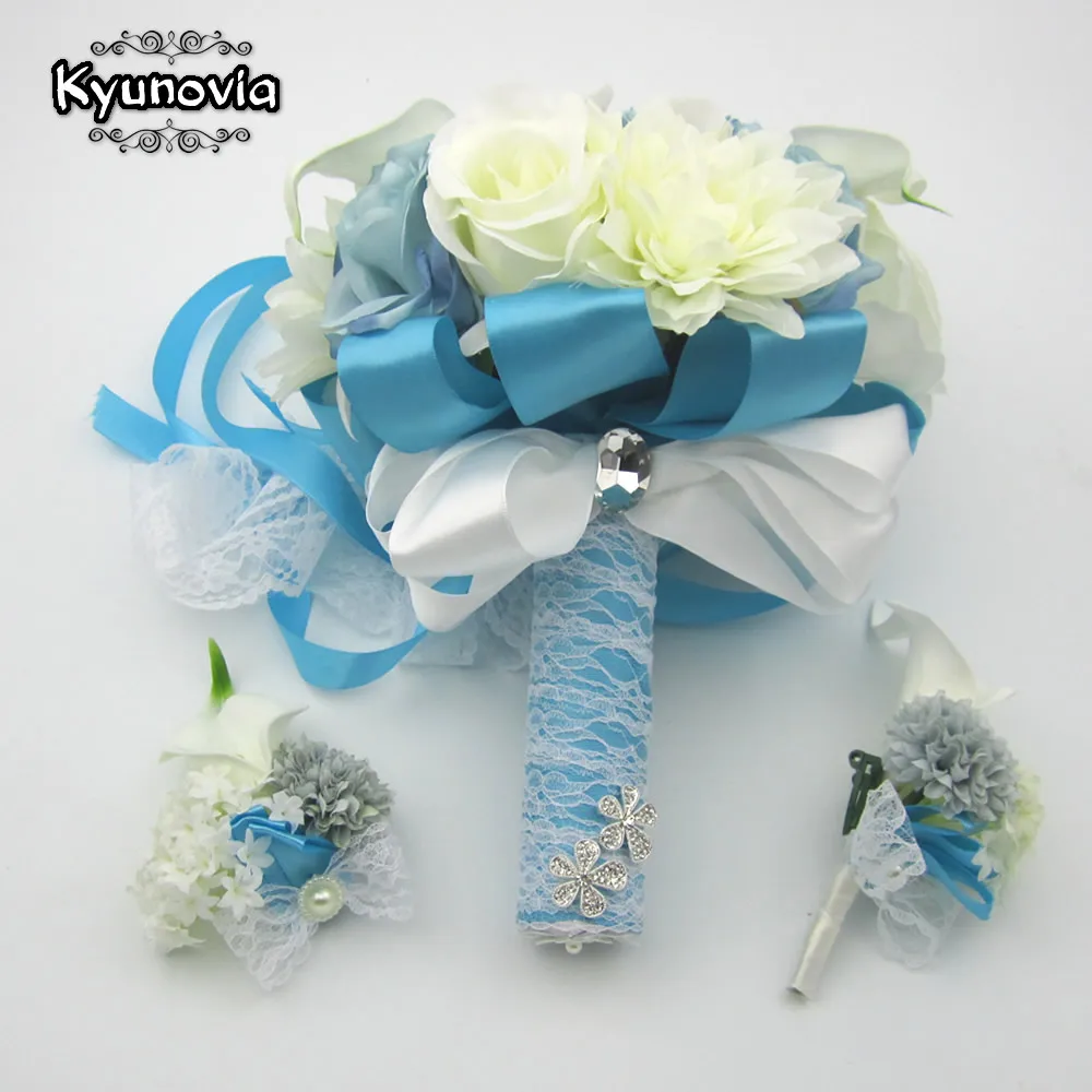 Kyunovia Wedding Flowers Bridal Bouquet blue Color Roses bouquet wedding accessories Artifical Flower bouquets for FE16 | Дом и сад