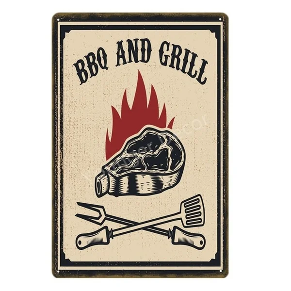 

BBQ Gril Party Zone Plaque Steak House Metal Tin Signs Food Meat Poster Barbecue Menu For Bar Kitcken Home Wall Decor YI-216