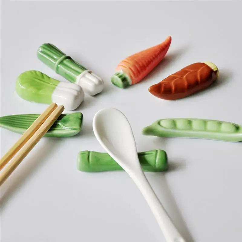 

6pcs Vegetable Series Ceramic Chopstick Holder Knife Stand Spoon Rest Fork Rack Art Craft Dinner Tableware Kitchen Accessories