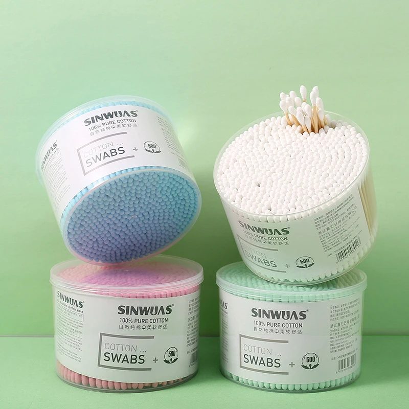 

500pcs Cotton Double-Headed Cotton Swab Disposable Cotton Pad Cleaning Remover Swabs Color Round Barrel Cotton Swab Boxed
