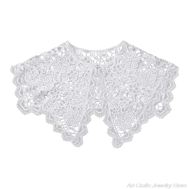 

Women Ribbon Bowknot False Fake Collar Double Layer Hollow Out Lapel Big Shawl Wrap Embroidery Elegant Necklace Capelet
