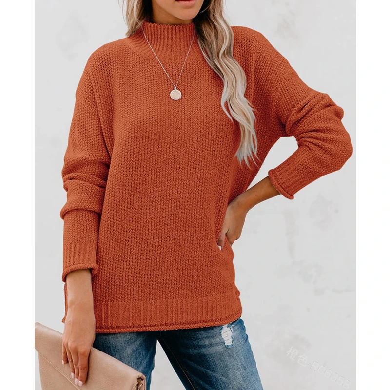 

WEPBEL Loose Turtleneck Sweater Women's Casual Solid Color Long Sleeve Sweater Fashion Knitted Pullover Sweater Top
