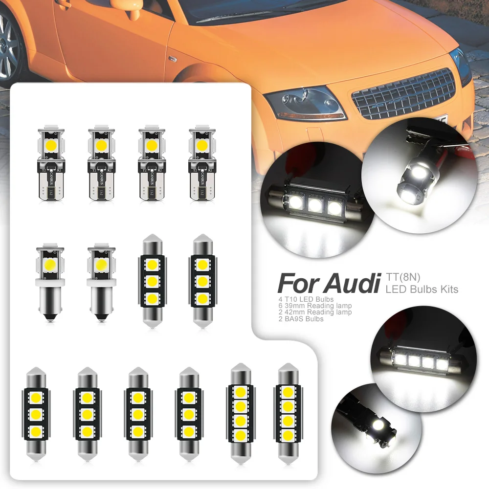 

14 шт. ультраяркие внутренсветодиодный лампы Canbus Kit для 2000-2006 Audi TT MK1, белые светодиодные лампы для подсветки номерного знака