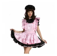 hot selling sissy satin lockable pink black satin dress role play maid dress customization