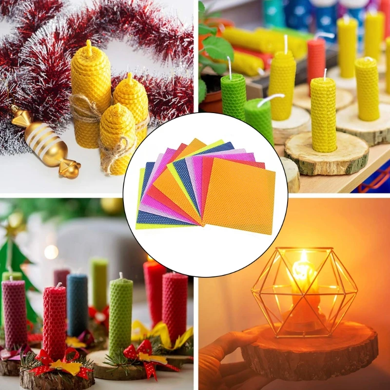12PCs Beeswax Candle Making Kit DIY Colorful Honeycomb Sheet
