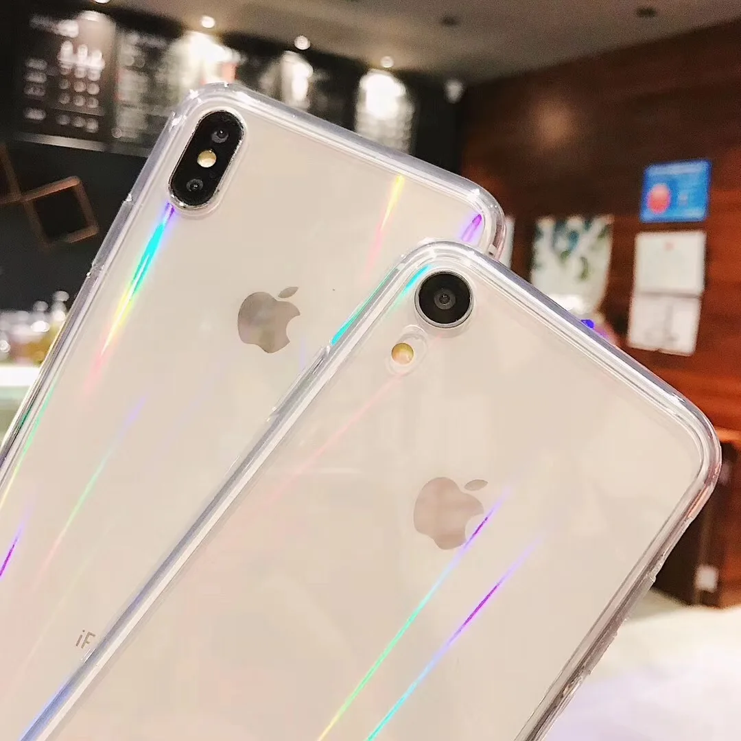Gradient Rainbow Laser Phone Case For iPhone 13 12 11 Pro Max Transparent Soft Fundas For iPhone X XS Max 8 7 Plus Acrylic Cover