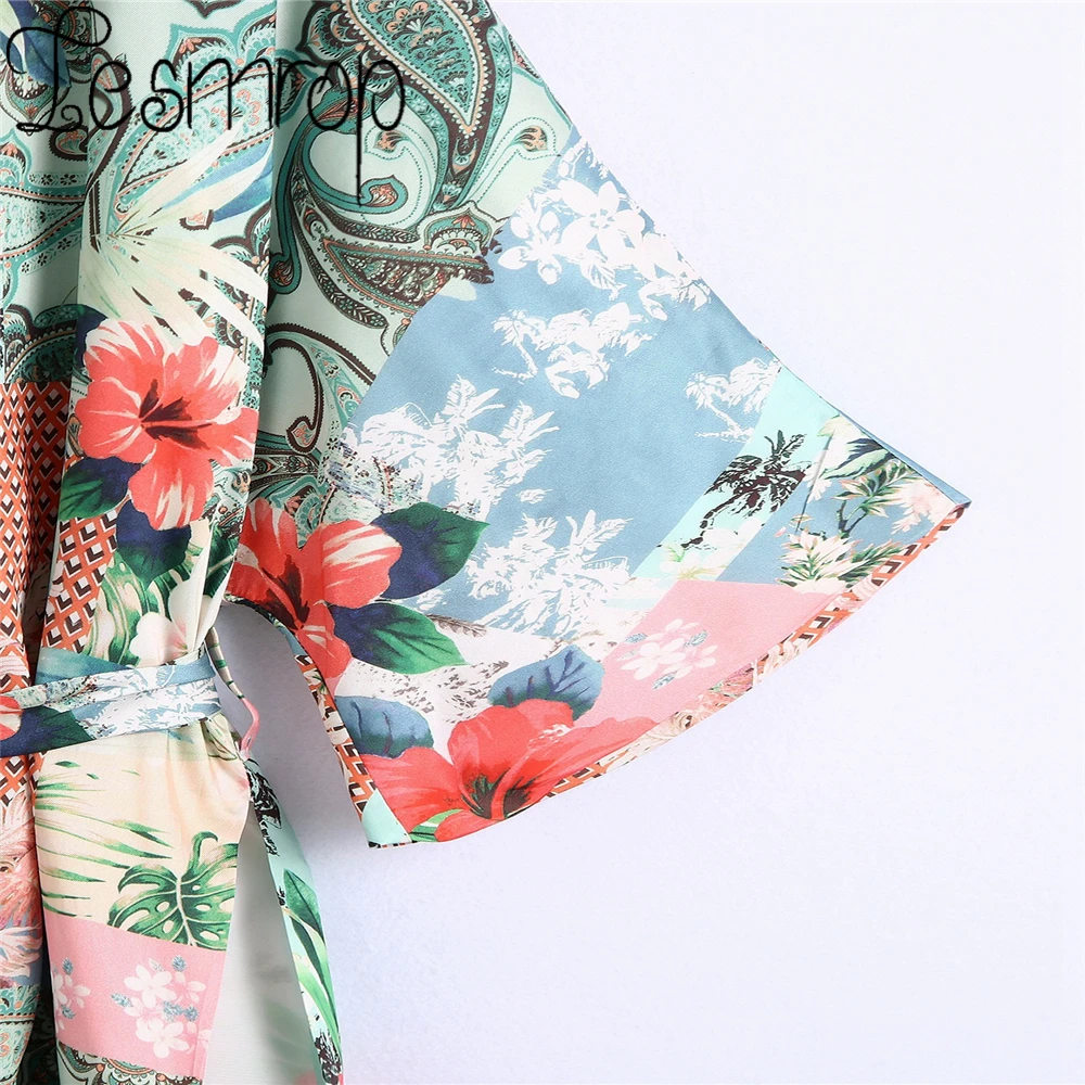 

LESMROP 2021 ZA Women New Summer Holiday Style Belt Printed Kimono Coat Jacket Outerwear Casual Fashion Saco Mujer LP07BZ1057