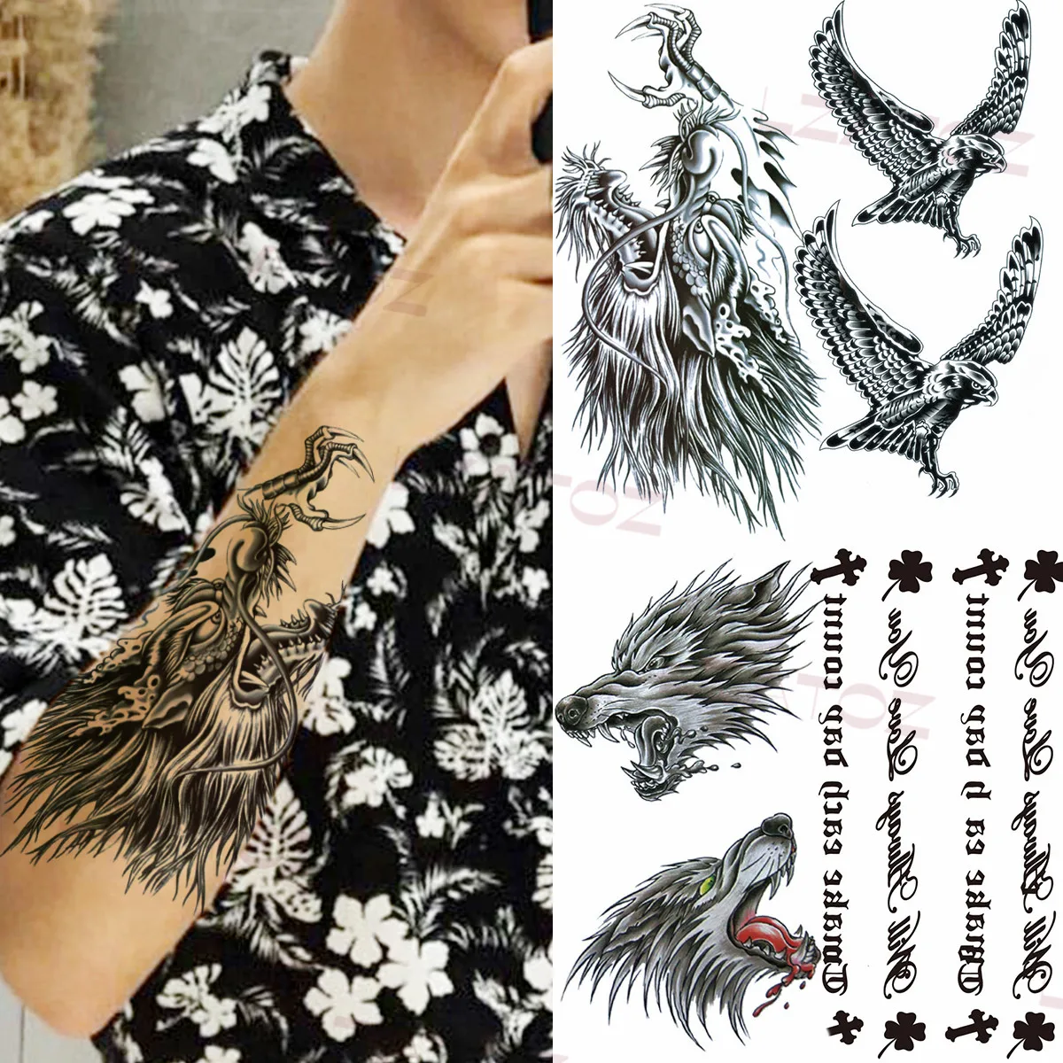 Реалистичные временные татуировки с черным драконом для мужчин взрослых