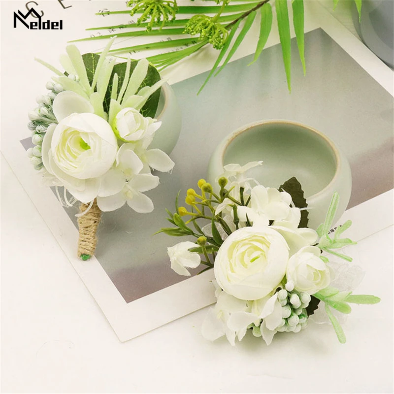 Meldel шелковые розы белые свадебные корсажи и бутоньерки жениха для мужчин
