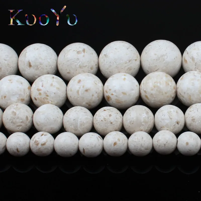 Natural White fossils Stone Beads Round Loose Spacer For Jewelry Making 6 8 10 12mm 15&quotInch Diy Earring Bracelet Jewellery | Украшения