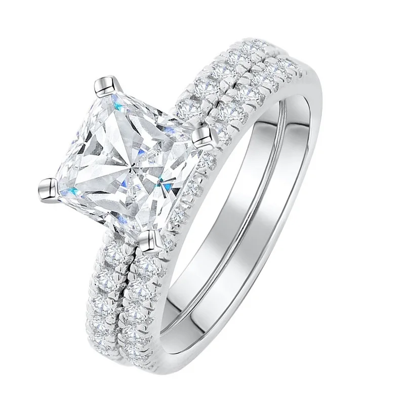 2 Pcs Wedding Ring Set Classic Jewelry Princess Cut AAA CZ 925 Sterling Silver Engagement Rings For Women | Украшения и