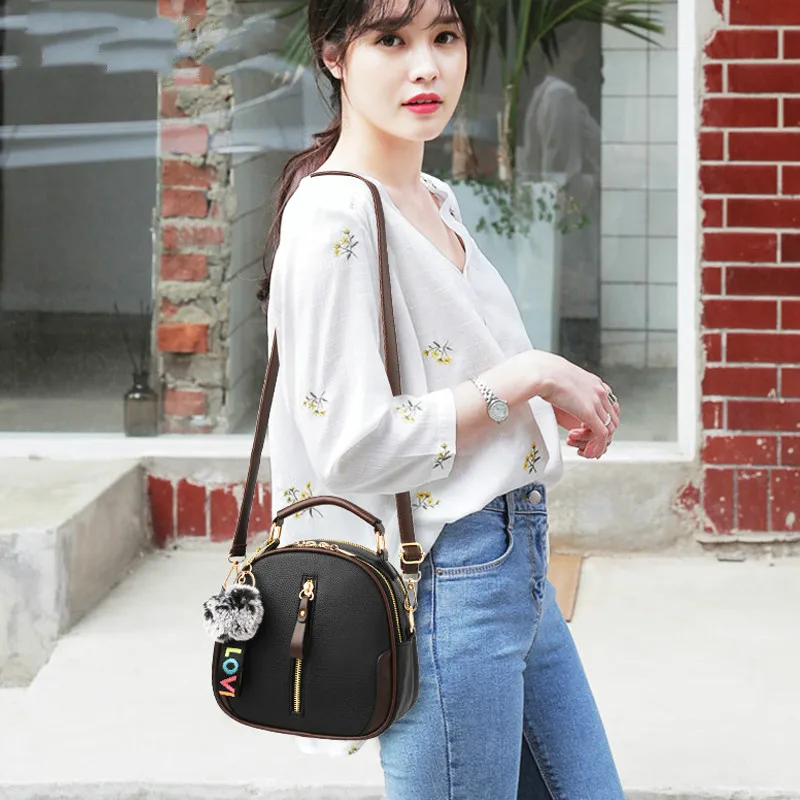 

Fur Ball Pendant Solid PU Leather Women Shoulder Bags Soft All-match Small Crossbody Bags Simple Designer Ladies Handbag bolsos