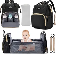 Diaper Bag Backpack with USB interface Baby Diaper Bag with Changing Station Foldable Baby Crib with Changing Pad