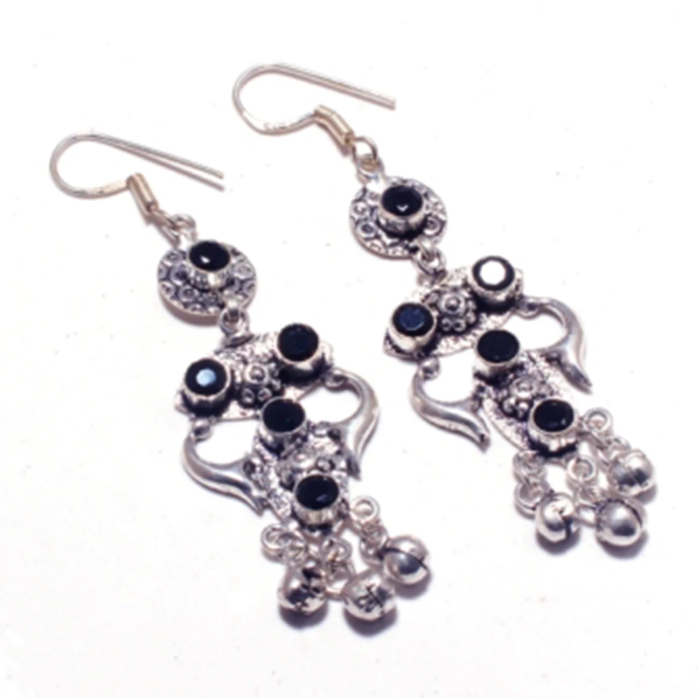 Подлинный черный оникс серебряные серьги на медные подарок ручной работы для