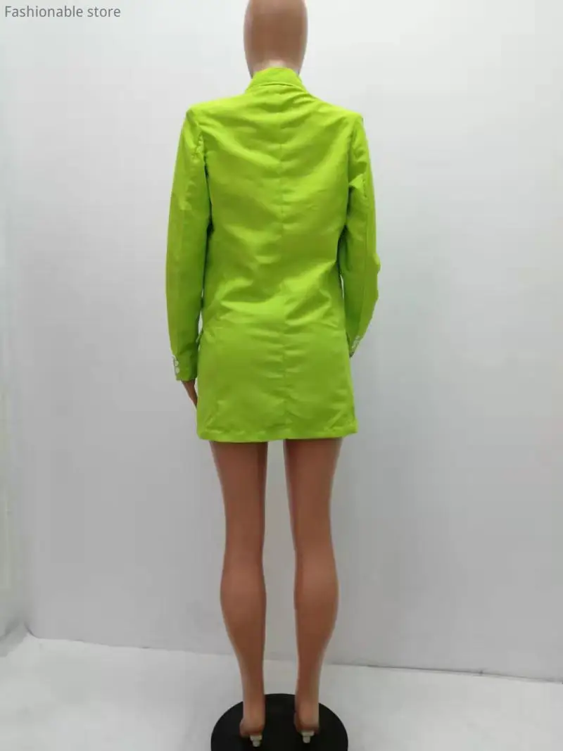 

Women Long Sleeve Fluorescent Green V Neck Casual Blazer Women Solid Color Long Coat
