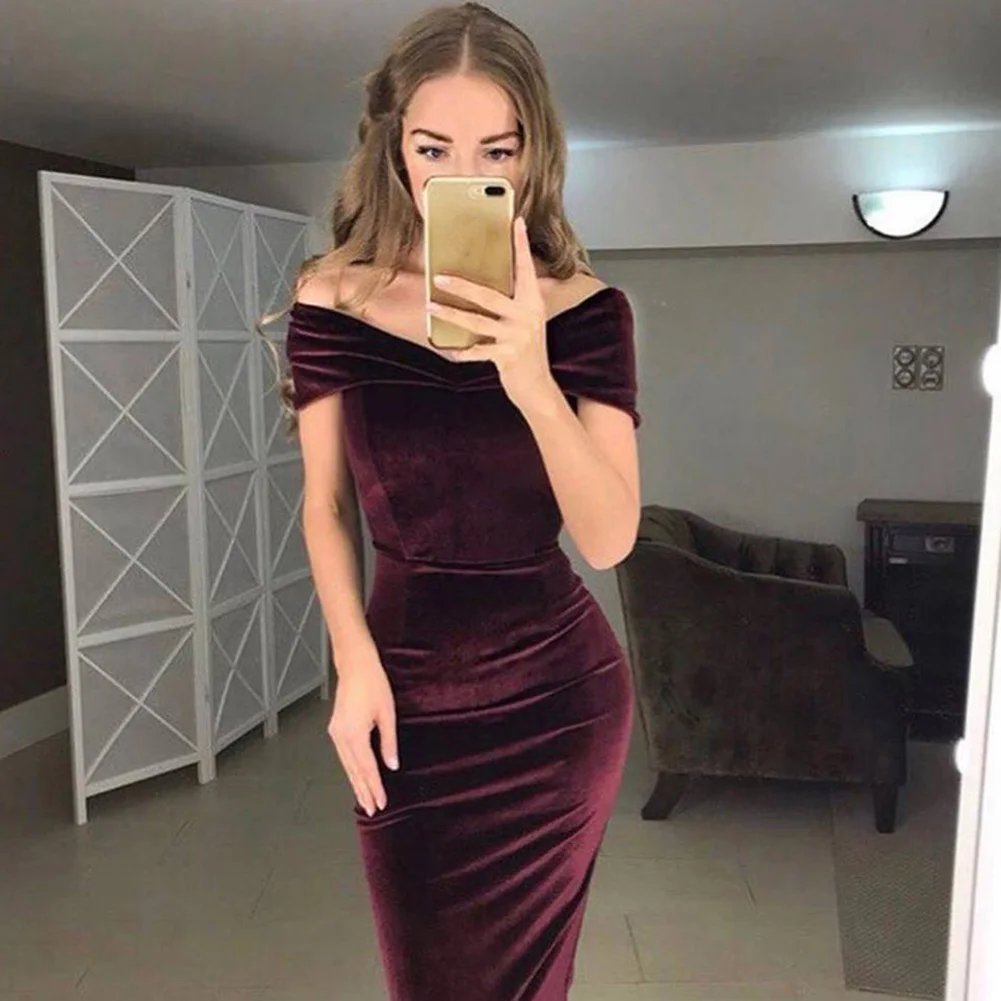 Бархатное облегающее платье женское винтажное Модное Элегантное Формальное