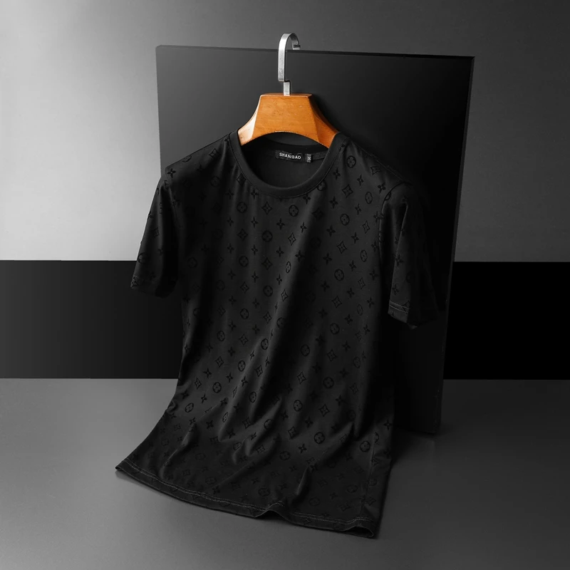 

Great Quality Men's T-Shirts Flocking Mercerized Cotton Designer Dot Pattern Tee Shirt Short Sleeve Summer Clothing 2084