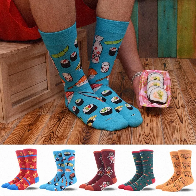 

SOPLCAALCK Wedding Funny Socks Men Cartoon Animal Pug Monkey Food Sushi Creative Men Socks Calcetines Hombre Divertido Skarpetki