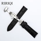 Ремешок для часов из натуральной кожи, с пряжкой-бабочкой, универсальный, со стальной пряжкой, 12-24 мм, черный, коричневый