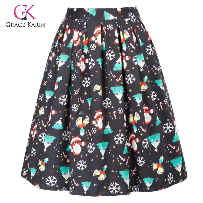 Винтажные плиссированные юбки Grace Karin в стиле ретро Женская рождественская юбка