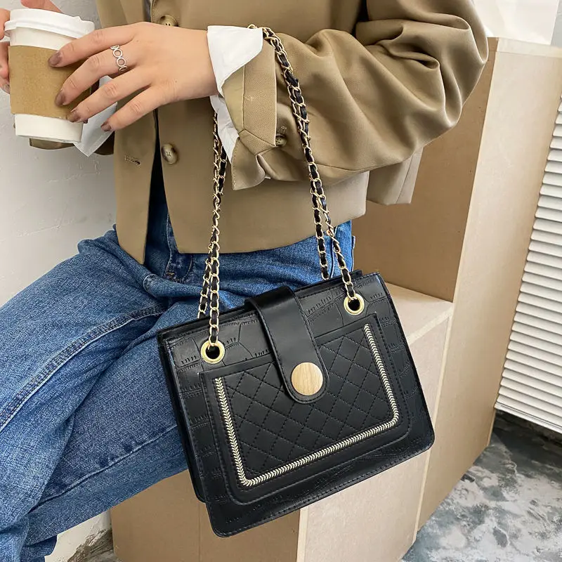 

Chain Women Messenger Bag Hasp Vintage Pu Leather Female Small Crossbody Bags Fashion Plaid
