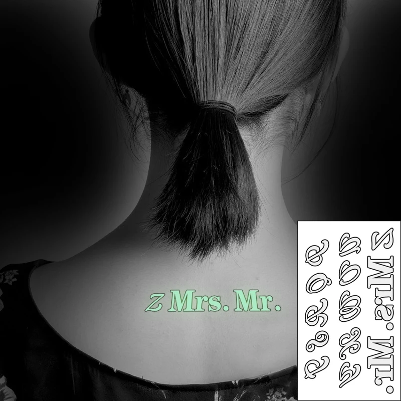 

Водонепроницаемая Временная светящаяся тату-наклейка с надписью Mr Mrs Алфавит флэш-тату поддельные тату для детей женщин и мужчин
