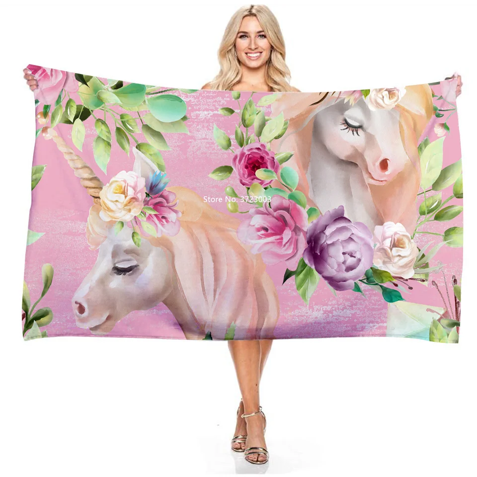 

Colorful Starry Sky Flower Unicorn 3D Digital Printing Bath Towel Cartoon Children Quick Dry Absorbent Rectangular Bath Towel