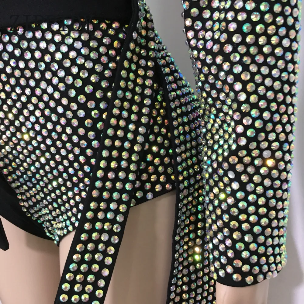 Sparkly AB Rhinestones Outfit Sexy Black Blazer Short Design Party 2 Pieces Set Dj Female Singer Nightclub Dance Skirt Costume | Дом и сад