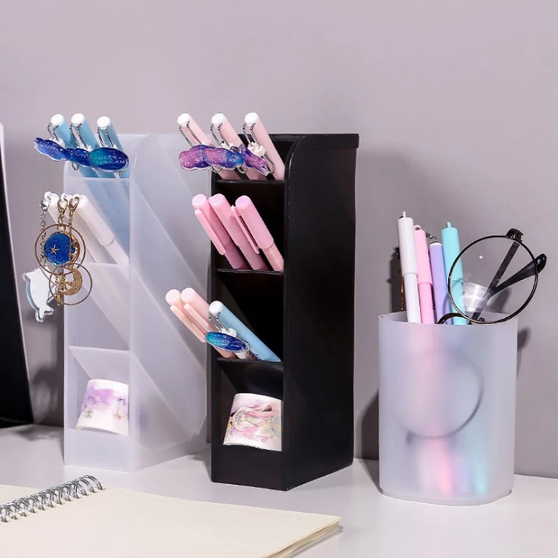 

Transparent Frosted Pen Holder Shelf Makeup Brush Holder Oblique Insertion Desk Storage Box Home Office Supplies