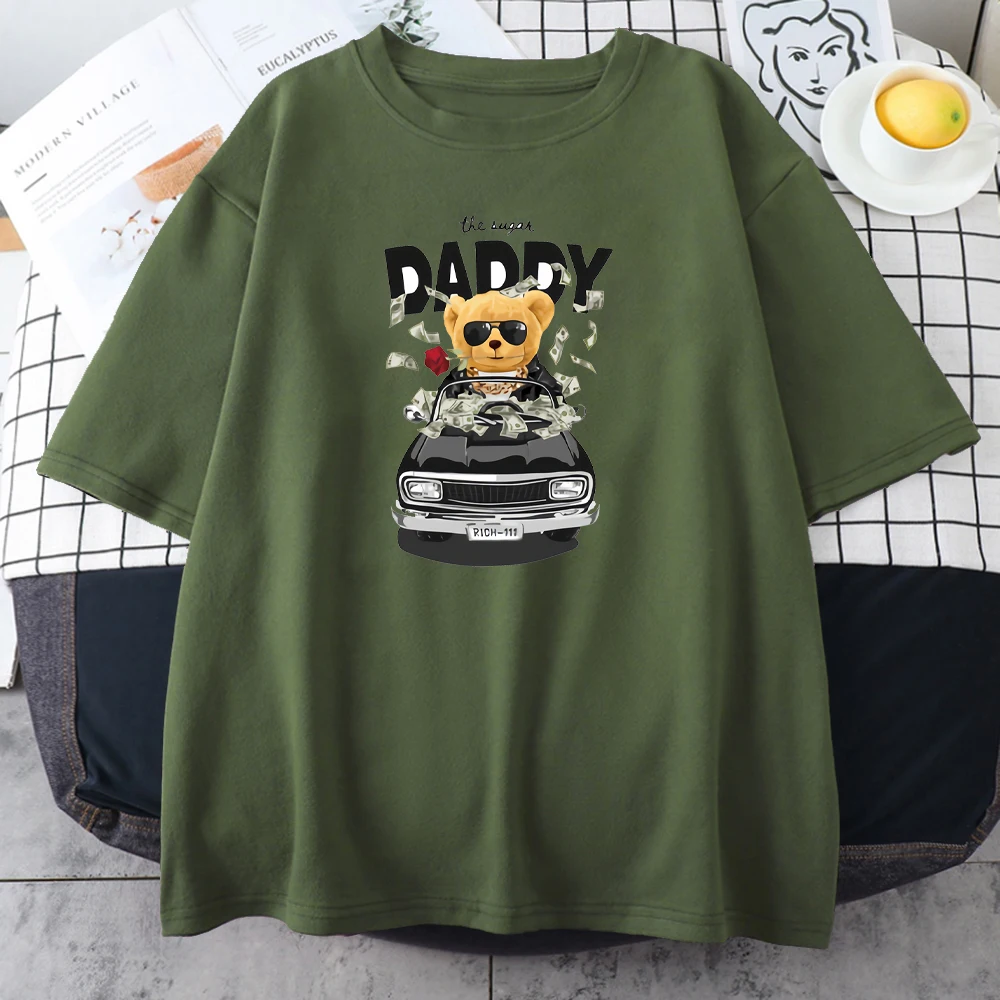 

Rich Bear doll, Sugar Daddy Print Women T Shirts Soft Temperament Streetwear Summer o-neck Tops Retro High Quality Women T Shirt
