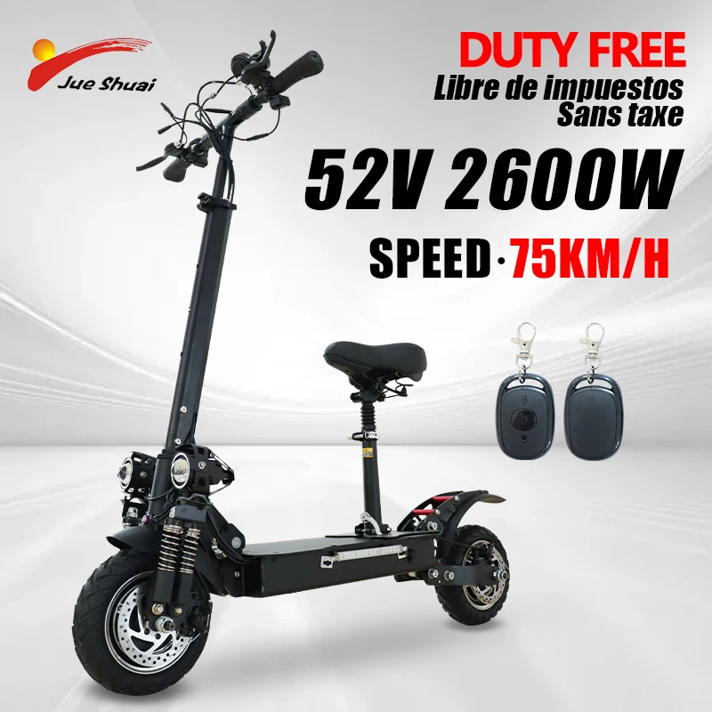

52V Dual Motor E-scooter 75km/h Fast Hoverboard 10inch Big Wheel Skateboard with Seat Remote Control 2000W Electric kick scooter