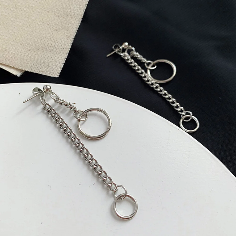 Женская Длинная цепочка Серебряная Сережка круглая подвеска серьги с