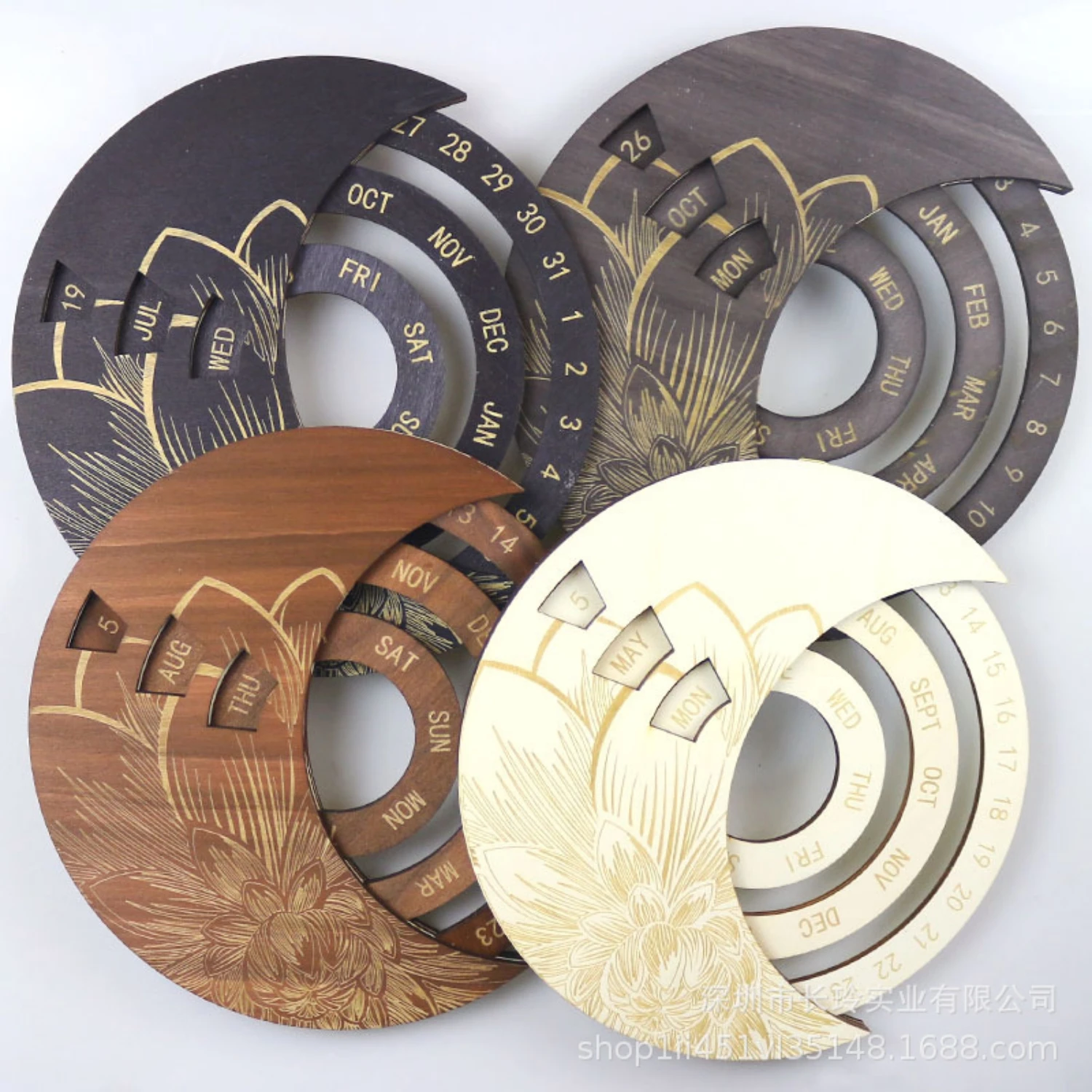 

Circular Wall Hanging Calendar Wooden Perpetual Calendar 3D Moon Model, Rotating Disks Rustic Decor for Home, Office, Restaurant