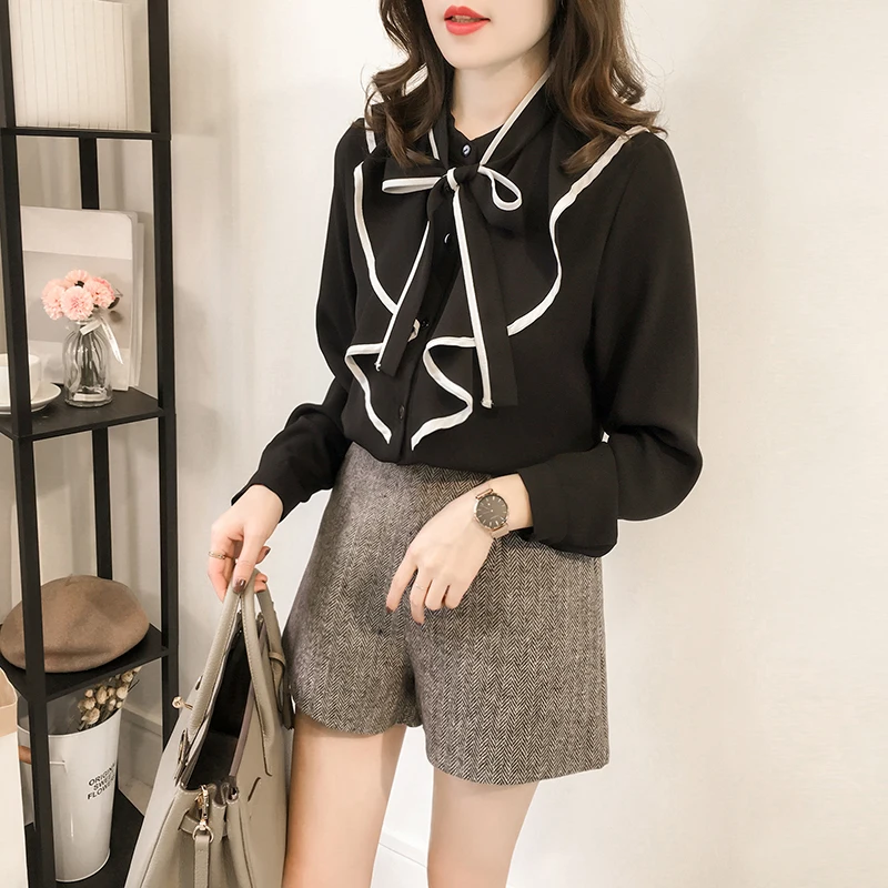 Новые модные женские блузки с длинным рукавом розовые шифоновая женская блузка