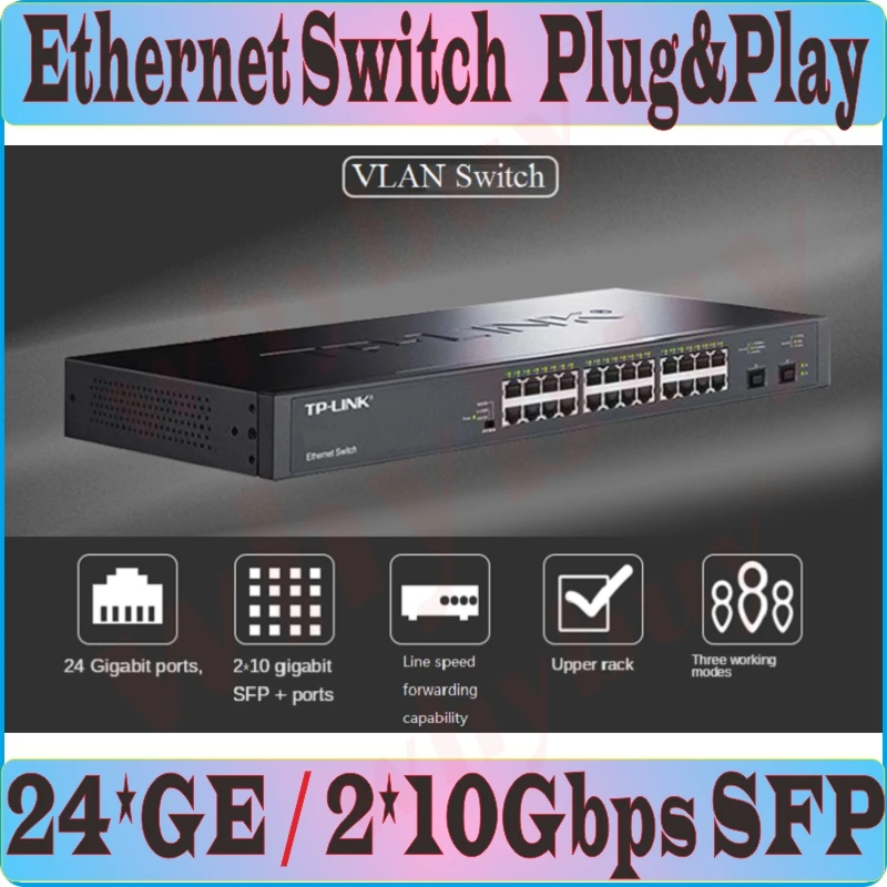 2*10000 Мбит/с SFP + оптические порты и 24 * RJ45 Gigabit Настольный Ethernet коммутатор 10 сетевой