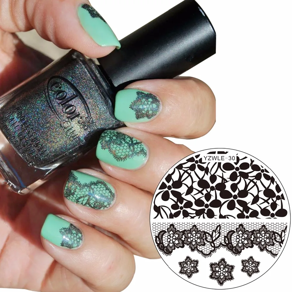 

1 Pc 30 Designs Available YZWLE Stamping Plate Lace Negative Space Leaves Flowers Nail Art Template Tools Accessories