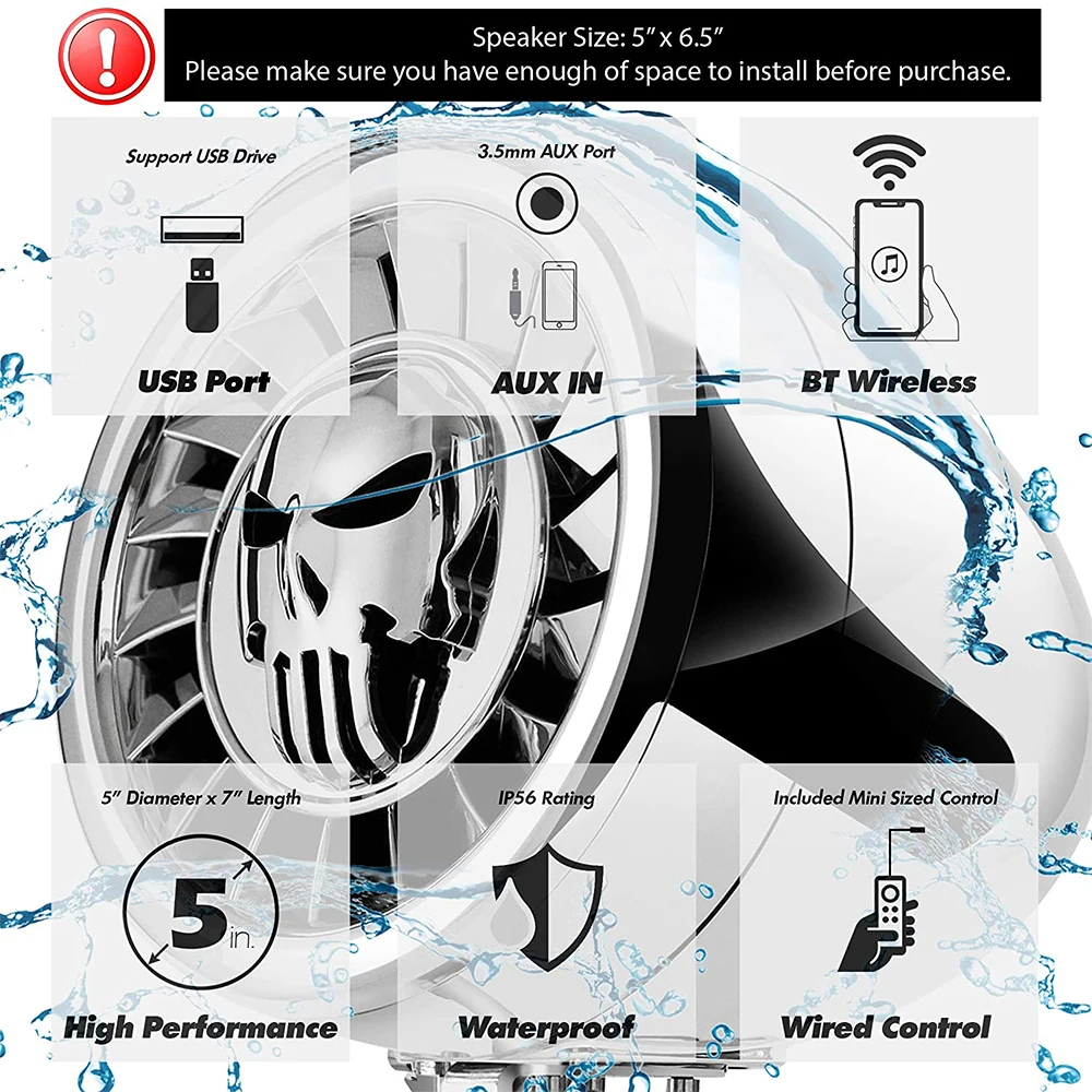 Aileap SPK500 PRO 5 дюймов Водонепроницаемый ATV/UTV/RZR мотоцикл Bluetooth Динамик Мощный Бас
