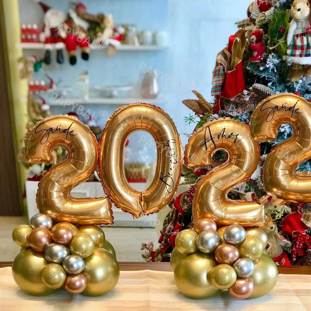 

2022 Number Foil Balloons Silver Rose Gold Chrome Latex Balloon Happy New Year Party Decorations Globos Supplies Holy Event