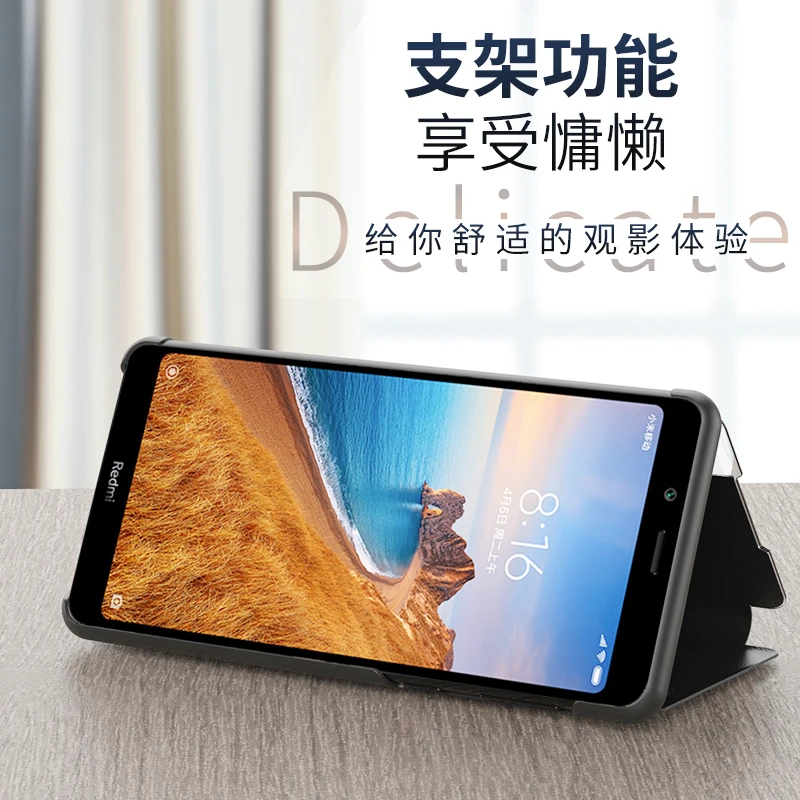 

Fashion Luxury Anti-fall Smart Mirror Phone Case For Xiaomi Redmi Note 9S 9A 9 9C Book Leather Flip Stand Trend Protection Cover