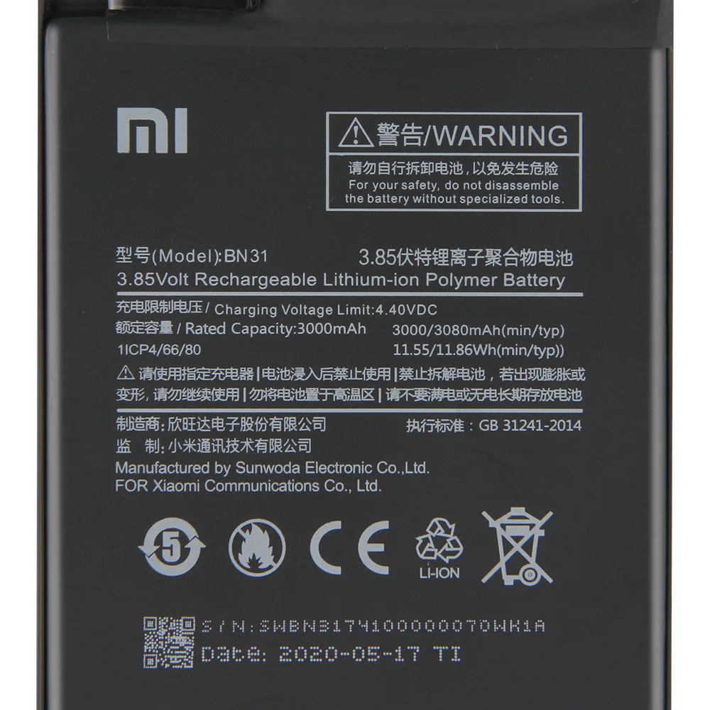 Оригинальный сменный аккумулятор XiaoMi BN31 для Xiaomi Mi 5X Mi5X A1 MiA1 Redmi Note 5A Y1 Lite S2 Y2