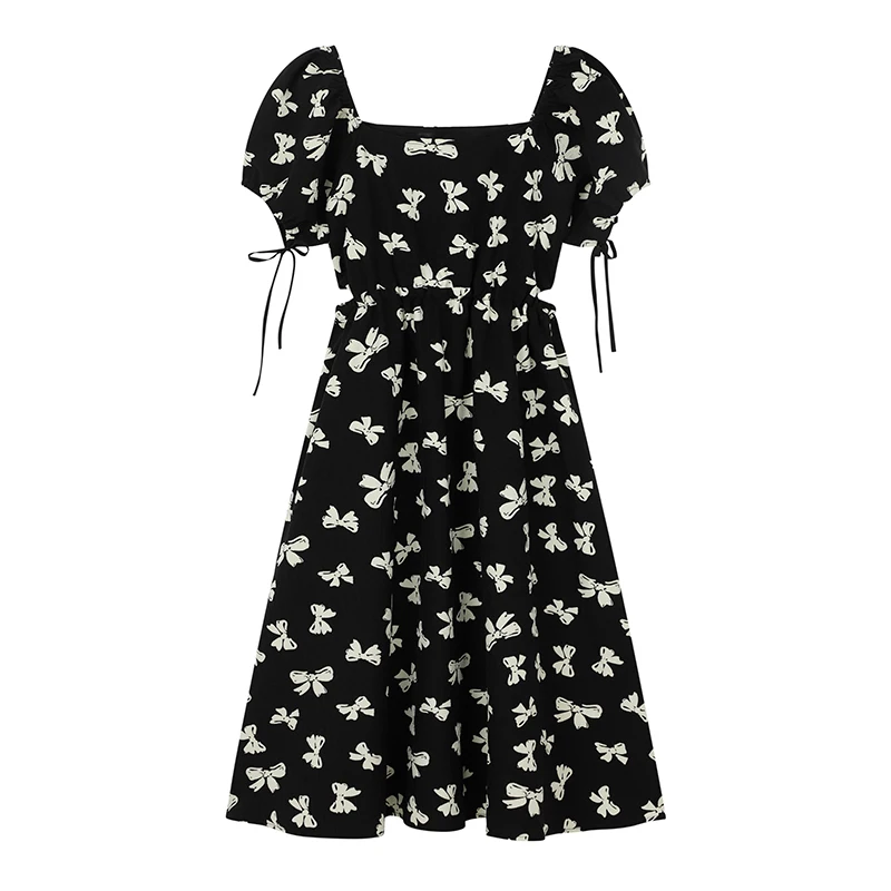 Женское платье с завязкой на талии корейское летнее квадратным вырезом и