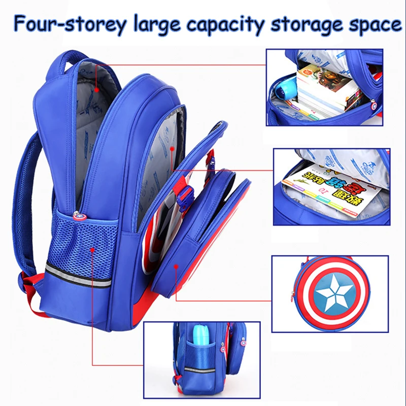 Super Hero Captain America Cartoon Schoolbag Primary School bag 6-12 Years Old Ridge Reducer Child kids Male Student Backpack | Багаж и