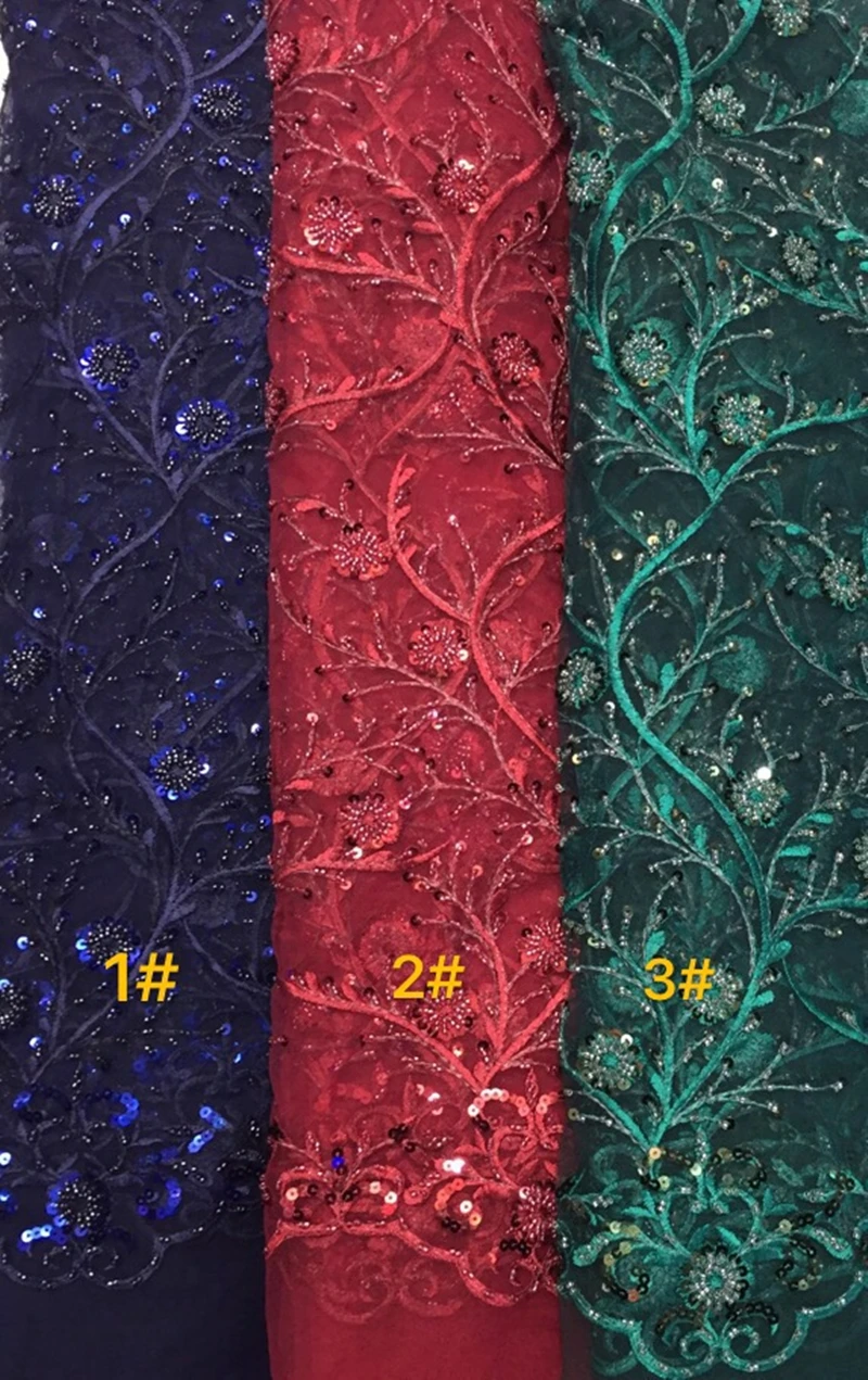

Africa Lace Fabric with Sequins an Heavy beads High Quality Embroidery design French lace Fabric Used for women Wedding dress