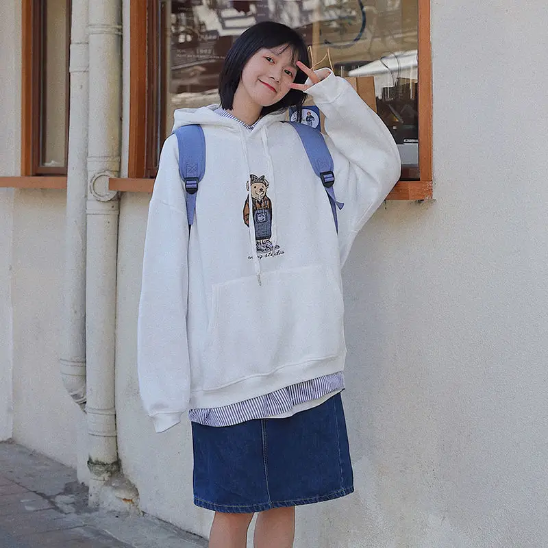 

New hooded sweatshirt couples autumn and winter thick loose Korean version of Hong Kong style student jacket