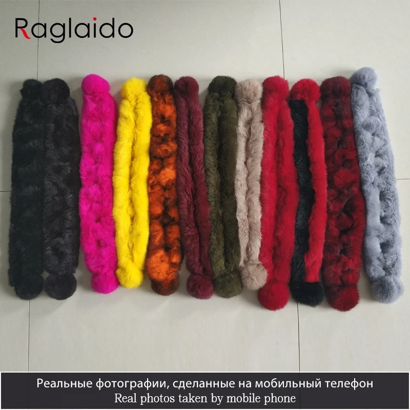 

Pompoms Fur Scarves Winter Real Rex Rabbit Women Warm Natural Rex Muffler Lady Fluffy Real Fur Wholesale Retail Rabbit Fur Scarf