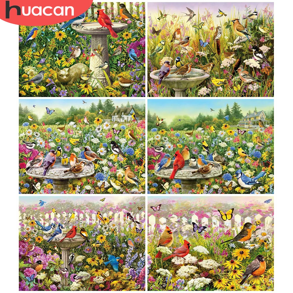 

HUACAN Diamond Painting Bird Art Rhinestone Full Square Round Drill Diamond Embroidery Animal Mosaic Garden Craft Kit Home Decor