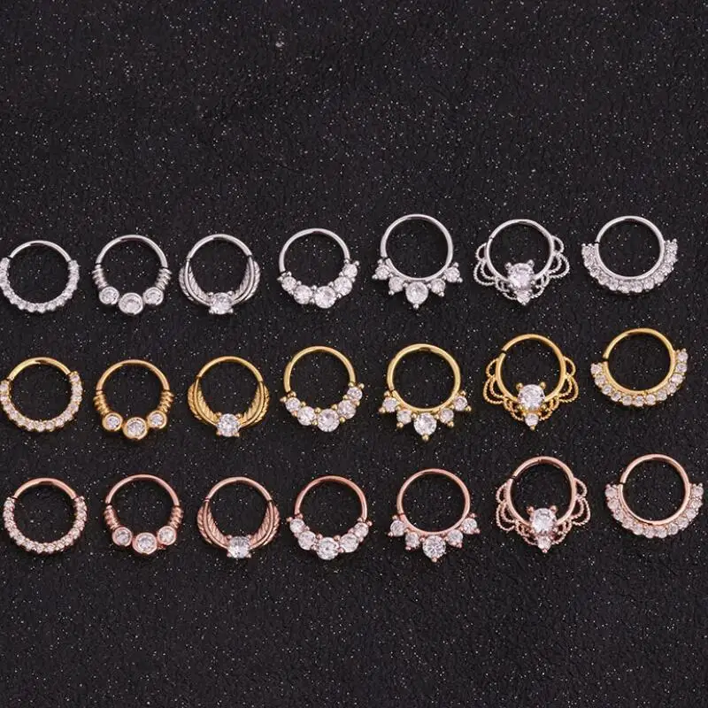 Кольцо в нос с цирконом инкрустированное микро-гвоздем Круглый носовой гвоздь